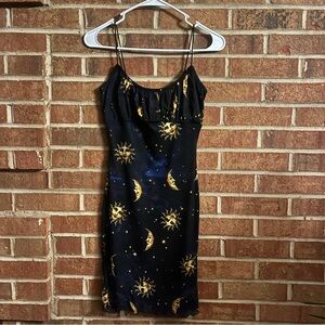 Bear Dance Celestial Gold Sun Moon Bungee Strap Cami Mini Dress S Whimsigoth